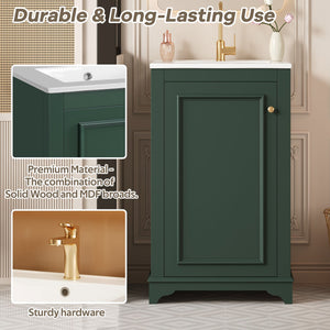 English Elm 20-inch Bathroom Vanity with Ceramic Sink, Modern Freestanding Single Vanity with Soft-Close Doors and Adjustable Shelf for Ample Organized Storage Green N710P317678F