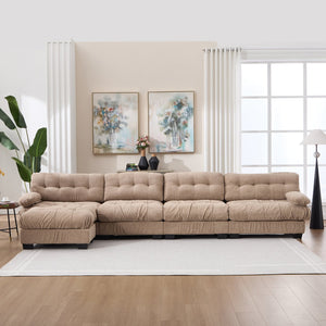 English Elm Modular Cloud Sofa Deep Seat Flannelette Sectional with Round Armrests for Living Room Light Brown W2120S00046