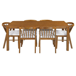 English Elm Solid Rubberwood Dining Table Thick Slab Top Seats 8 Modern Farmhouse Kitchen Walnut N768P427476W