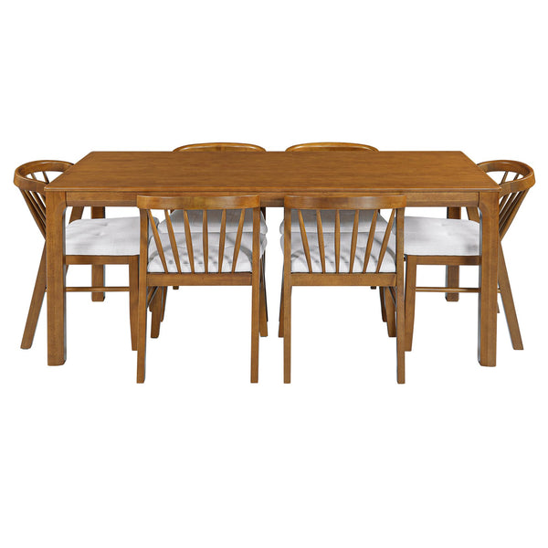 English Elm Solid Rubberwood Dining Table Thick Slab Top Seats 8 Modern Farmhouse Kitchen Walnut N768P427476W