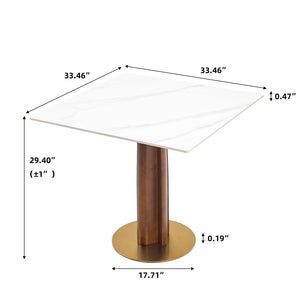 English Elm Modern Square Dining Table, 33.5" Sintered Stone Top With Wooden Legs & Gold Base - 2-Person Design W1535S00609