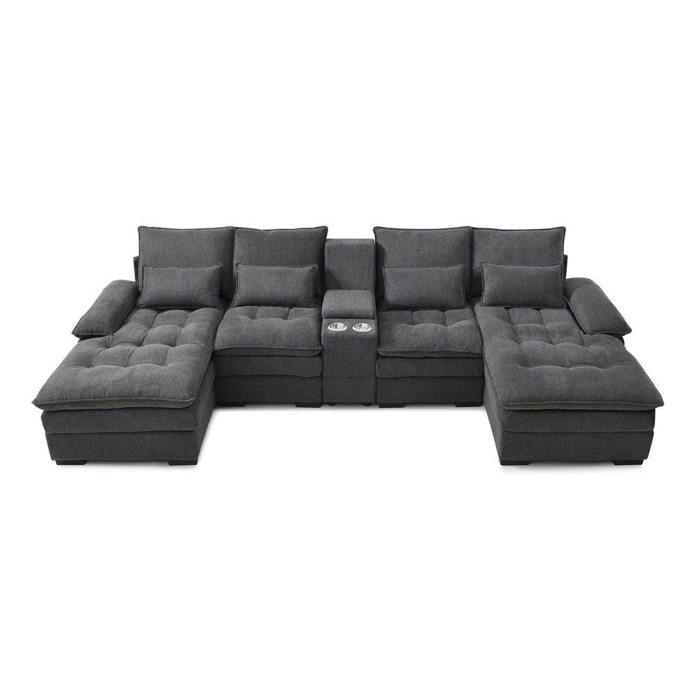 English Elm 130" U-Shaped Sofa With Console & Cupholders - Spacious 6-Seat Sleeper Couch For Living Room Comfort W1117S00241