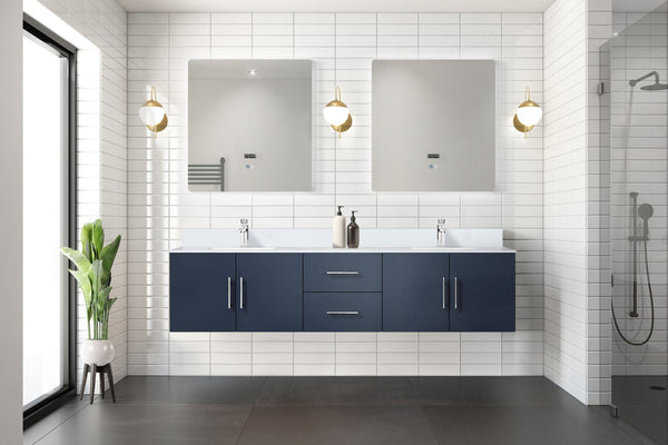 English Elm Navy Double Bath Vanity 80" W x 22" D with Cultured Marble Top, Chrome Faucets & LED Mirrors (30") B2731S01101
