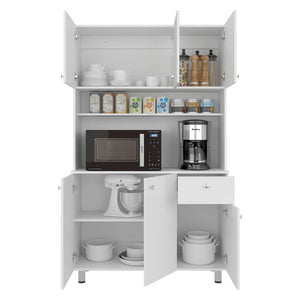 English Elm White Tall Kitchen Pantry Cabinet with Microwave Shelf Open and Enclosed Storage B062S01857