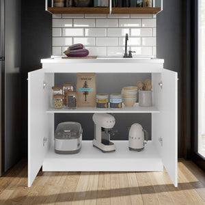English Elm Extremo White Kitchen Pantry Cabinet with Twin Doors and Three Interior Shelves B128S00234