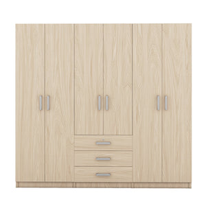 English Elm 6-doors Mdf Wardrobe with Large Drawers Streamlined Bedroom Storage Modern Design Brown N820000010D