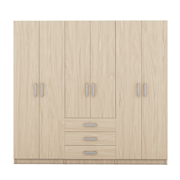 English Elm 6-doors Mdf Wardrobe with Large Drawers Streamlined Bedroom Storage Modern Design Brown N820000010D