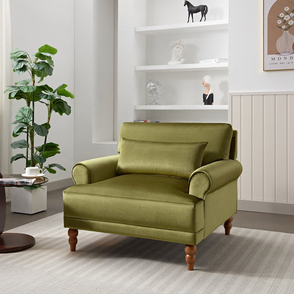 English Elm Mirod Oversized Polyester Accent Chair with Column Legs and Ergonomic Lumbar Support Green N760S0000028C