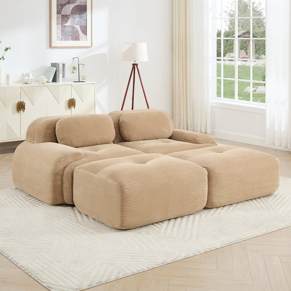 English Elm 2-seat Modular Corduroy Sofa Ergonomic Curved Design with Resilient Cushioning for Living Rooms Camel W714S01238