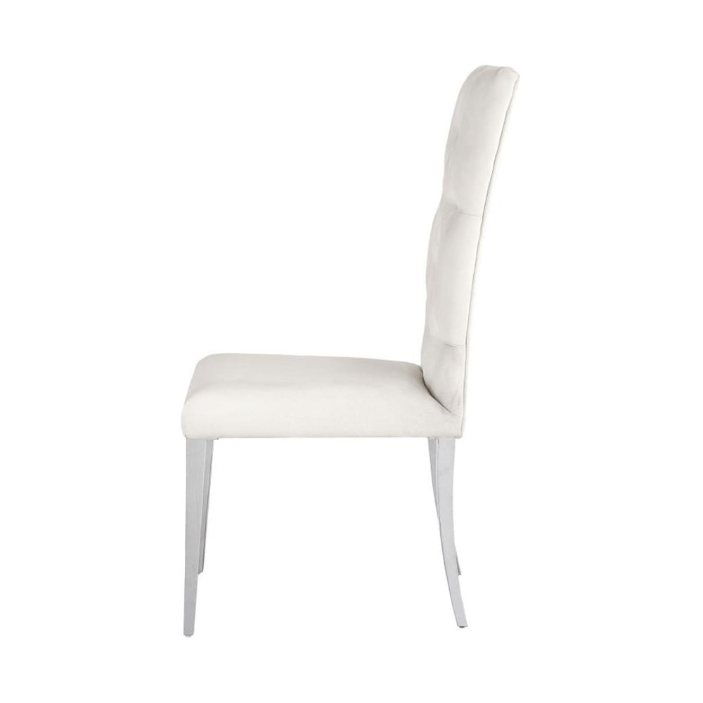 English Elm Set Of 2 Elegant Velvet Dining Chairs In White With Chrome Legs - Modern Comfort & Style Upgrade B016P225488-GIGA