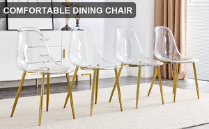 English Elm Modern Transparent Dining Chair Set of 4 - Nordic Armless Crystal PET Seats with Gold Plated Metal Legs, Ergonomic Comfort and Easy Assembly W1512P390007