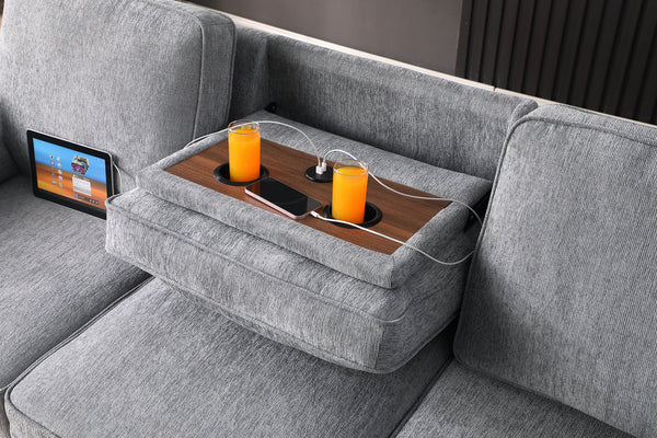 English Elm Marcello Chenille Sleeper Sectional with Reversible Chaise Storage and Charging Console Light Gray B2749S00163