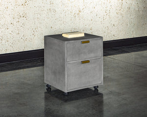 Sunpan Jiro File Cabinet in Grey Shagreen - Stylish, Mobile Storage Solution with Antique Brass Accents