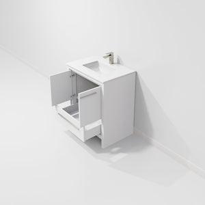 English Elm White Bath Vanity 30" W X 20" D With Cultured Marble Top & Gun Metal Faucet For Elegant Storage B2731P259332-GIGA