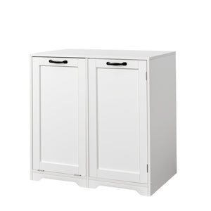 English Elm Laundry Cabinet with Tilt-Out Hamper, Adjustable Shelves & Doors, Freestanding White Storage Unit W331P280824