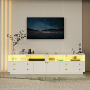 English Elm Tv Stand with Rgb Led Lighting High Gloss Entertainment Center for Large Living Rooms White T3773P416494