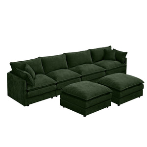English Elm Modular U-Shaped Sectional Sofa - 130.7 Inch Cozy 4-Seater Couch With Movable Ottomans, Green Chenille W1359S00041