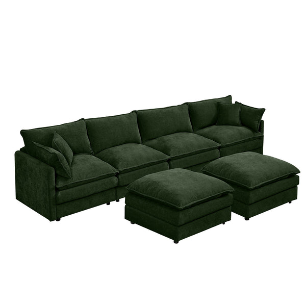 English Elm Modular U-Shaped Sectional Sofa - 130.7 Inch Cozy 4-Seater Couch With Movable Ottomans, Green Chenille W1359S00041