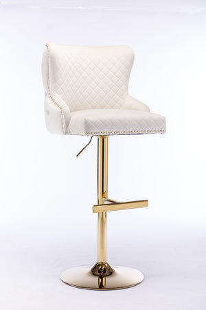 English Elm Hengming Velvet Bar Chair Stool with Plush Sponge Cushion, Gold Lion Head Pull & T‑Leg Base Gorgeous Finish and Anti‑Skid Feet (Set of 1) Beige W212P156699