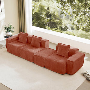 English Elm Streamlined Velvet L-shaped Sectional Sofa with Ottoman and Cloud Cushion Living Room Red W3041S00359