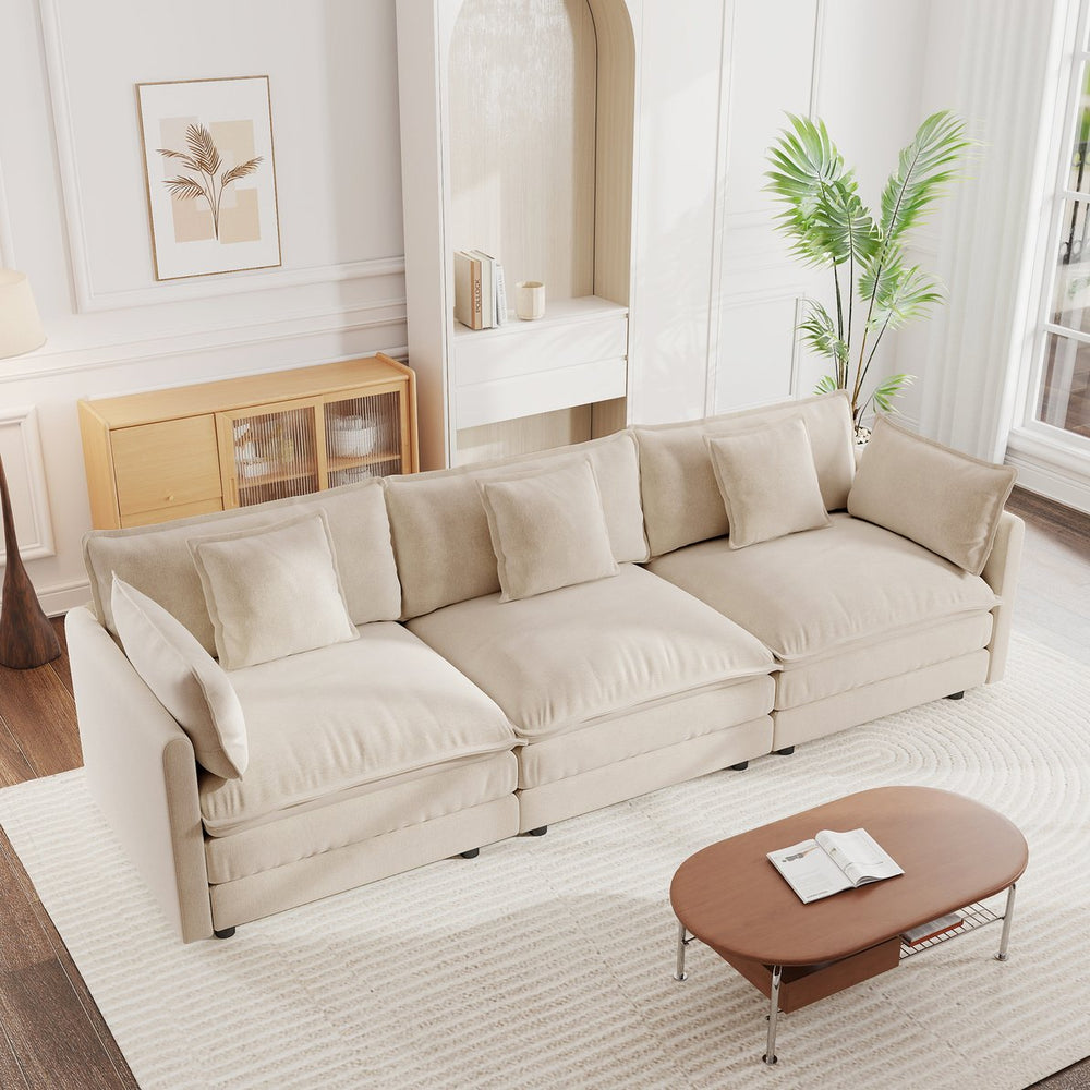 English Elm Mid-century Modern Three Seat Chenille Sofa with Pillows for Living Room Comfort W714S00900