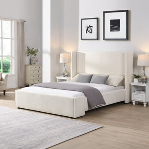 English Elm Elegant Wingback Queen Bed Tall White Fabric Upholstered Frame Architectural Bedroom N769Q370483W
