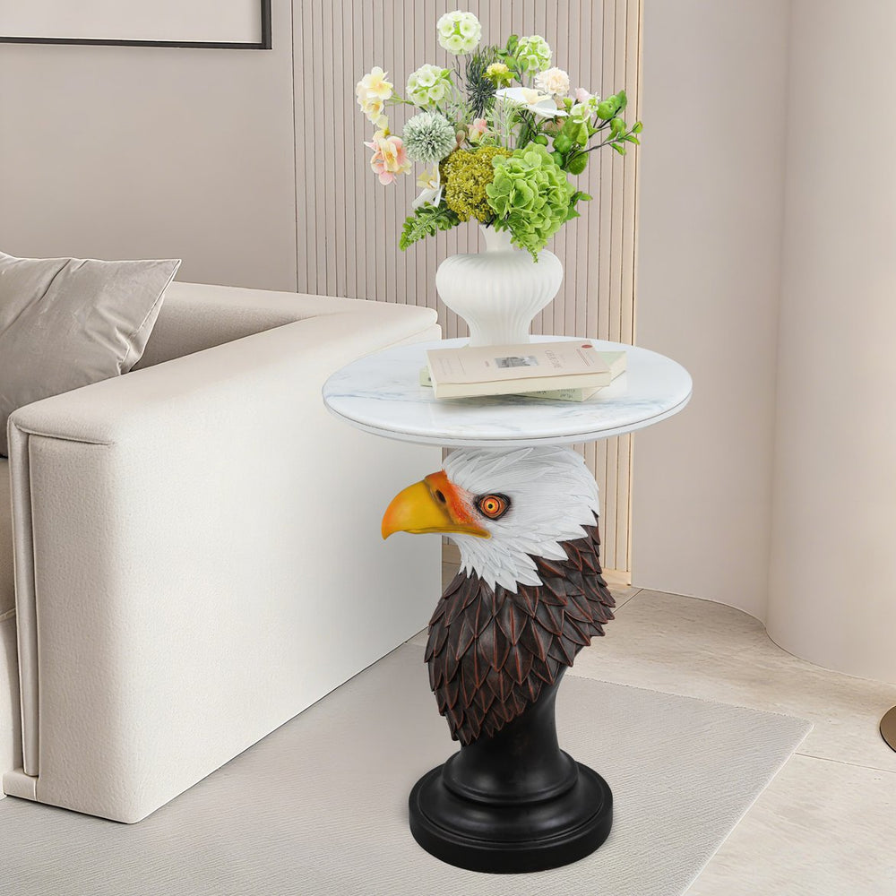 English Elm Horse Head Sculpted Resin End Table with Faux Marble Top for Bold Living Rooms W5398P454680