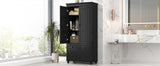 English Elm Tall Storage Cabinet With Three Drawers For Bathroom/Office, Black