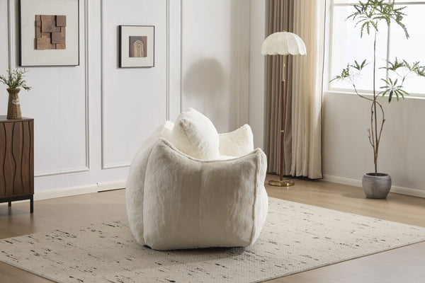 English Elm Giant Ultra Soft Fluffy Loveseat Bean Bag Sofa for Adults, Oversized Shredded Foam Couch with Pillows White W3723P353892