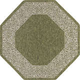Unique Loom Outdoor Border Floral Border Machine Made Floral Rug Green, Ivory/Gray 7' 10" x 7' 10"