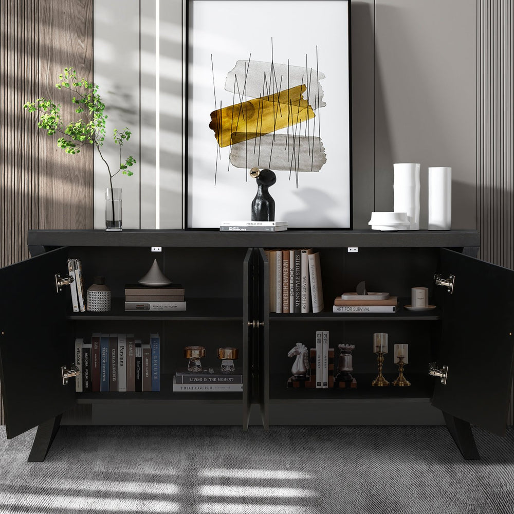 English Elm Refined Four Door Credenza with Arc Wood Legs Bronze Hardware Industrial Storage W1445P256466