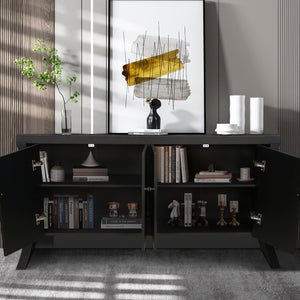English Elm Refined Four Door Credenza with Arc Wood Legs Bronze Hardware Industrial Storage W1445P256466