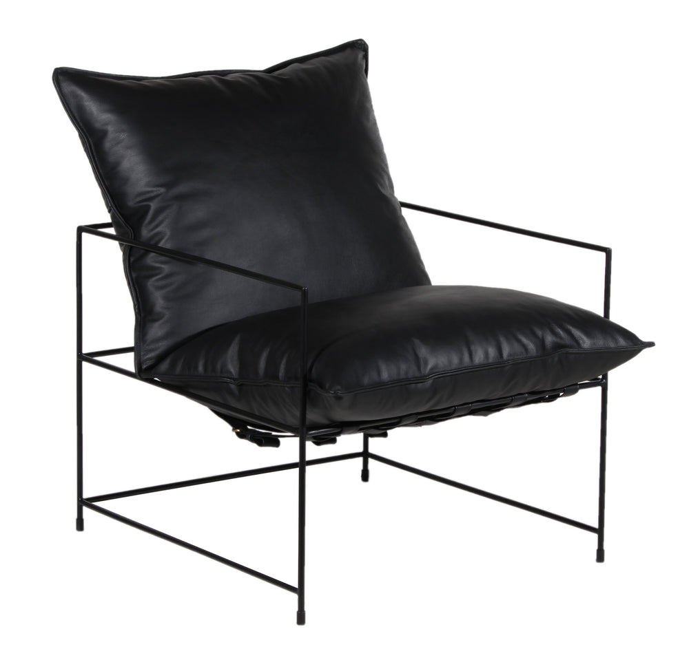 Porter Designs Porter Hagen Black Iron Frame Accent Chair - Stylish Industrial Chic Design With Top Grain Leather Black Metal 02-108-06-8463