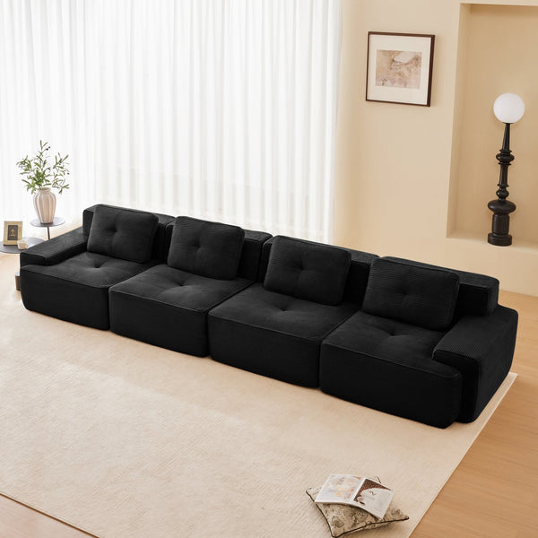 English Elm 153" Modern Modular Sectional Sofa – Stylish 4-Seater With Deep Seats, Tufted Corduroy & No Assembly! W714S01480
