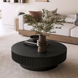 English Elm 39.37'' Round Lift-top Coffee Table Fluted Wood Veneer Hidden Storage Modern Living Room Black W1435P261922