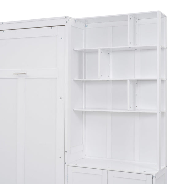 English Elm Full Full Size Murphy Bed with Hidden Cabinet, Multiple Shelves, Space-Saving White Design, 600lb Capacity GX000383AAK