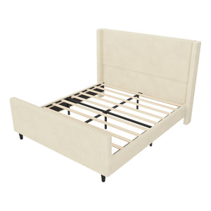English Elm 50.7'' 50.7" High Headboard Corduroy Upholstered Bed Frame with Vertical Wingback, Sturdy 600lb Capacity Cream 62.25 L x 25.25 W x 7.75 H N701P262270C