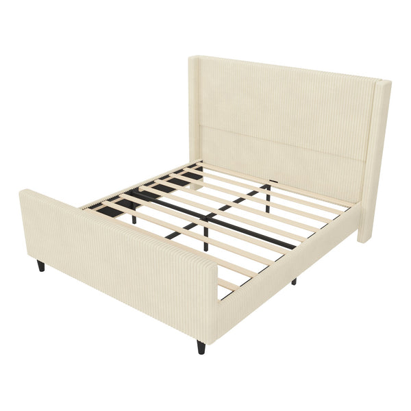 English Elm 50.7'' 50.7" High Headboard Corduroy Upholstered Bed Frame with Vertical Wingback, Sturdy 600lb Capacity Cream 62.25 L x 25.25 W x 7.75 H N701P262270C