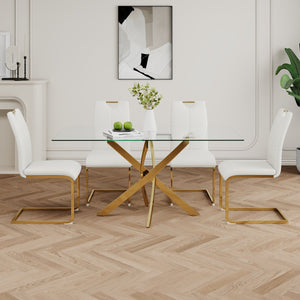 English Elm Modern Faux Leather Dining Side Chairs with Chrome Legs Ergonomic Set of 2 White+Gold W210127295
