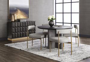 Sunpan Seneca Dining Chair Set of 2 - Modern Open Back Design with Stylish Steel Frame for Contemporary Homes Antique Brass / Arena Cement