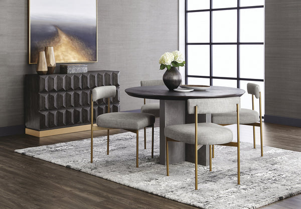 Sunpan Seneca Dining Chair Set of 2 - Modern Open Back Design with Stylish Steel Frame for Contemporary Homes Antique Brass / Arena Cement