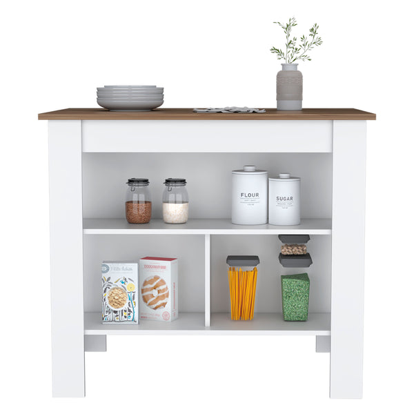 English Elm Cortes Kitchen Island With 2-Tier Shelf, Spacious Worktop & Reversible Design For Versatile Use B200P235837