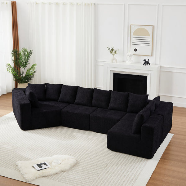 English Elm [video]151.6-inch Modular Chenille Sectional with Deep Seats and Chaise for Open Living Spaces Black W3505S00059