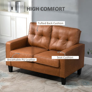 English Elm HOMCOM Tufted 51.5" Wide PU Leather Loveseat for Two, Button-Tufted, High-Density Foam Comfort W2225S00060