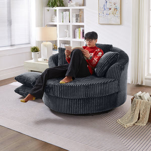 English Elm 360° 360 Swivel Round Lounge Chair Corduroy Upholstered Sculptural Seat with Removable Pillows Gray W3705S00039