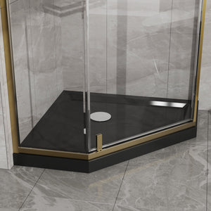 English Elm Goodyo Neo-angle Corner Shower Enclosure Gold Frame Tempered Glass with Black Base W1223S00043