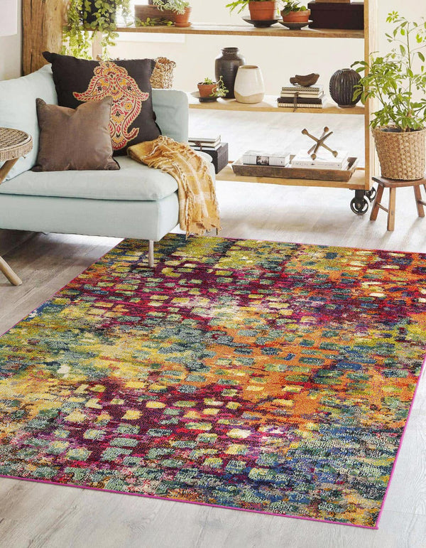 Unique Loom Jardin Ivy Machine Made Abstract Rug Multi, Cream/Light Blue/Navy Blue/Gray/Gold/Green/Burgundy/Orange/Purple/Violet/Pink 10' 6" x 16' 5"