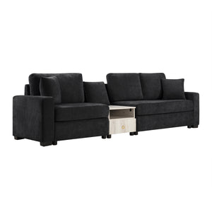 English Elm Modern Chenille Three Seat Sofa with Console Storage Armrest for Living Room Black N763S000060B