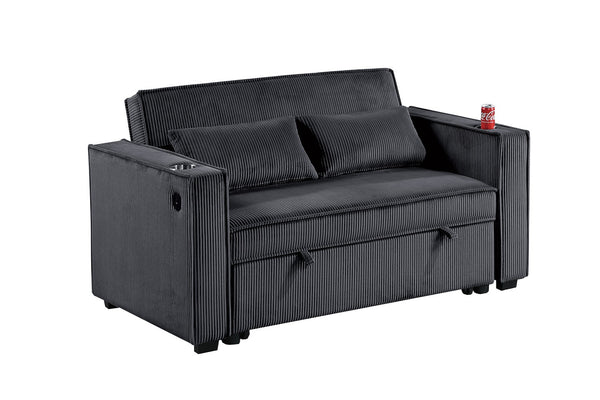 English Elm Modern Corduroy Convertible Sleeper Sofa with Usb Ports and Built-in Cupholders B011S02177