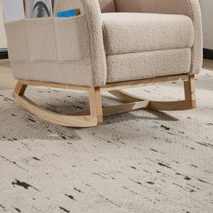 English Elm Modern Upholstered Glider Rocker with Teddy Fabric High Back and Rubberwood Base Beige W3723P409075